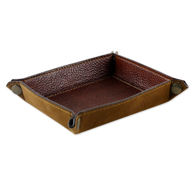 Handcrafted Thai Leather Catchall in Russet and Ginger