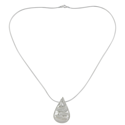 Sterling Silver Modern Teardrop Thai Pendant Necklace