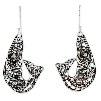 Sterling Silver Filigree Shrimp Earrings from Thailand