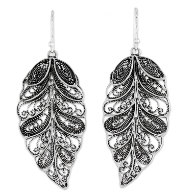 Sterling Silver Filigree Leaf Dangle Earrings from Thailand