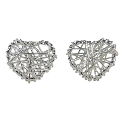 Sterling Silver Wrapped Heart Earrings Crafted in Thailand
