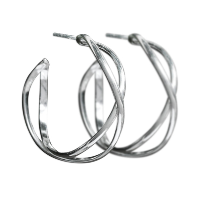 Sterling Silver Twisting Half-Hoop Earrings from Thailand