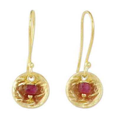 Artisan-made 24k Gold Plated Ruby Dangle Earrings Thailand