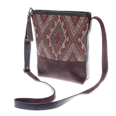 Thai Handwoven Cotton Shoulder Bag with Leather Accents
