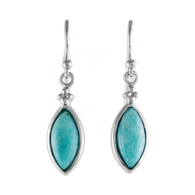 Rhodium Plated Amazonite Dangle Earrings from Thailand