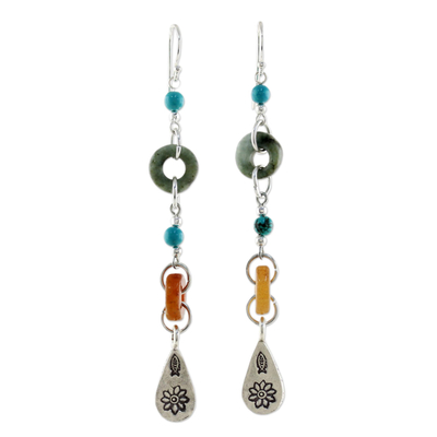 Unique Beaded Dangle Jewelry Earrings with Jade and Silver