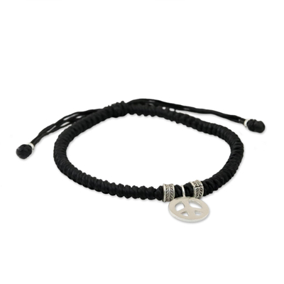 Karen Silver Peace Wristband Bracelet in Black from Thailand