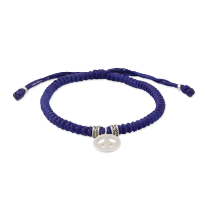 Karen Silver Peace Wristband Bracelet in Blue from Thailand