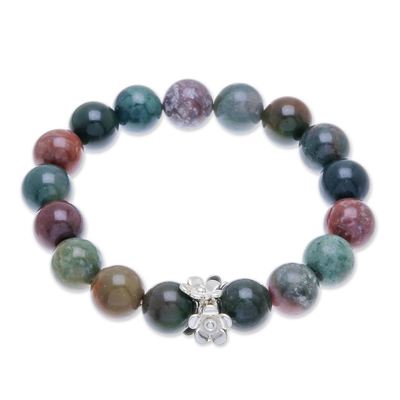 Beaded Agate and Karen Silver Bracelet from Thailand