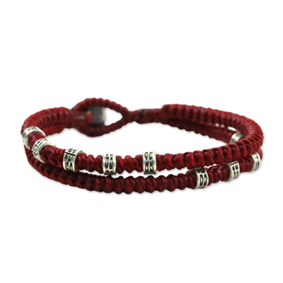 Double Strand Wristband Bracelet with Karen Silver in Red