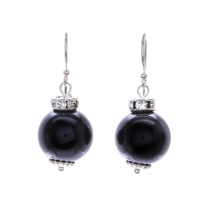 Onyx and Sterling Silver Dangle Earrings from Thailand