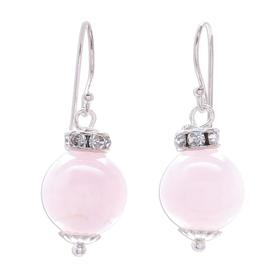 Rose Quartz and 925 Silver Dangle Earrings from Thailand