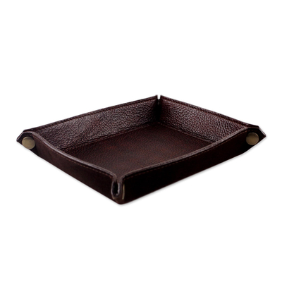 Handcrafted Thai Leather Catchall in Russet and Chocolate