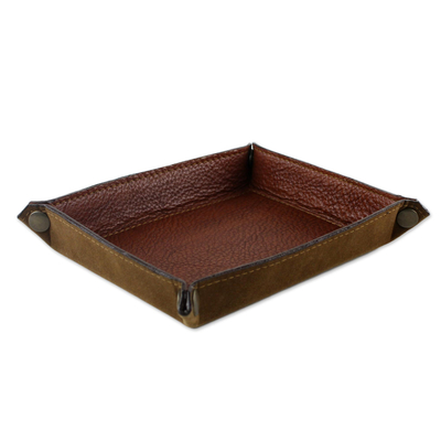 Handcrafted Thai Leather Catchall in Brick and Copper