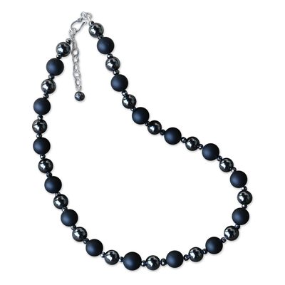 Onyx and Hematite Beaded Necklace from Thailand