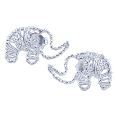 Artisan Crafted Sterling Silver Elephant Button Earrings