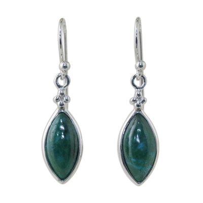 Rhodium Plated Chrysocolla Dangle Earrings from Thailand