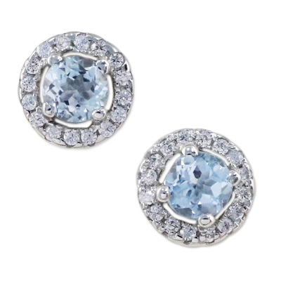 Blue Topaz and Cubic Zirconia Stud Earrings from Thailand