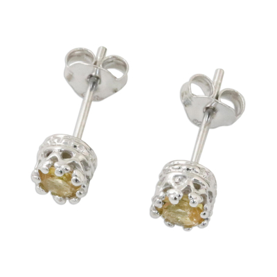 Rhodium Plated Citrine Stud Earrings from Thailand