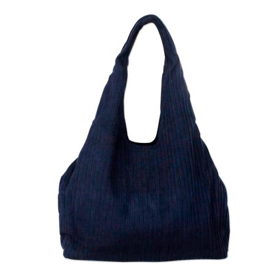 Textured Cotton Shoulder Bag in Midnight from Thailand