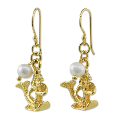 Gold Plated Cultured Pearl Aquarius Earrings from Thailand