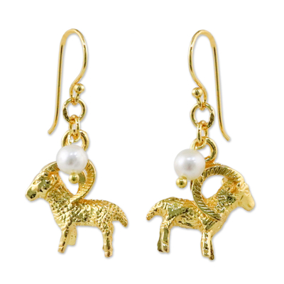 Gold Plated Cultured Pearl Aries Earrings from Thailand