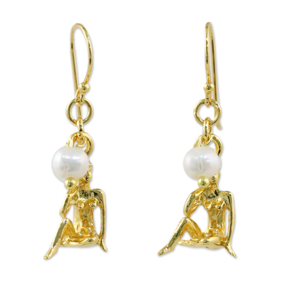 18k Gold Plated Cultured Pearl Virgo Earrings from Thailand