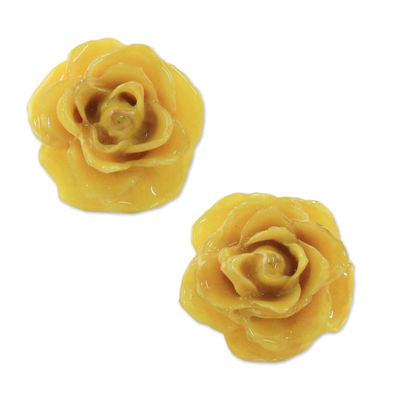 Natural Rose Button Earrings in Yellow from Thailand