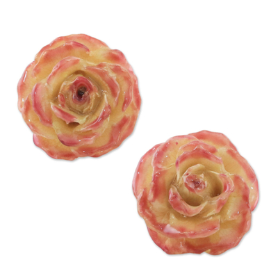 Artisan Crafted Natural Rose Button Earrings from Thailand