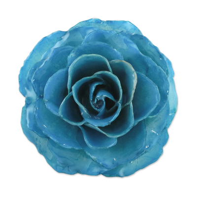Artisan Crafted Natural Rose Brooch in Azure from Thailand