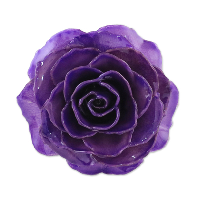 Artisan Crafted Natural Rose Brooch in Purple from Thailand