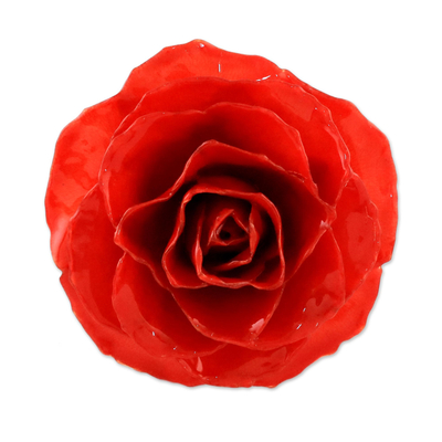Artisan Crafted Natural Rose Brooch in Red from Thailand
