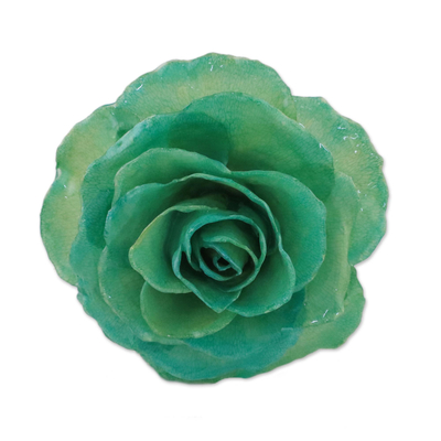 Artisan Crafted Natural Rose Brooch in Green from Thailand