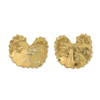 Gold Plated Natural Centella Leaf Earrings from Thailand