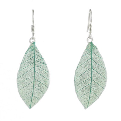 Natural Leaf Dangle Earrings in Jade from Thailand