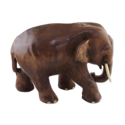 Handmade Teak Wood Elephant Sculpture from Thailand