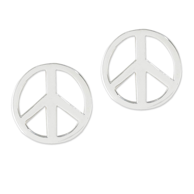 Handcrafted Sterling Silver Stud Earrings with Peace Sign