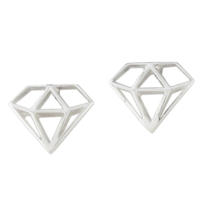 Handcrafted Sterling Silver Diamond Shape Stud Earrings