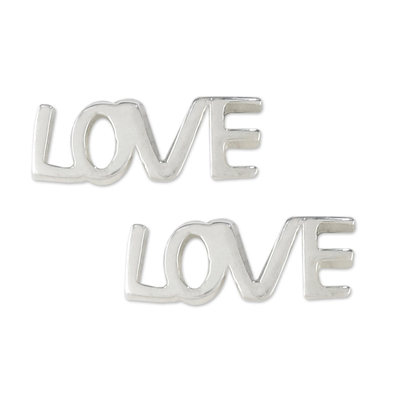 Handcrafted Sterling Silver Love Stud Earrings from Thailand