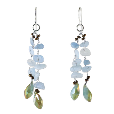 Blue Quartz and Glass Bead Dangle Earrings from Thailand