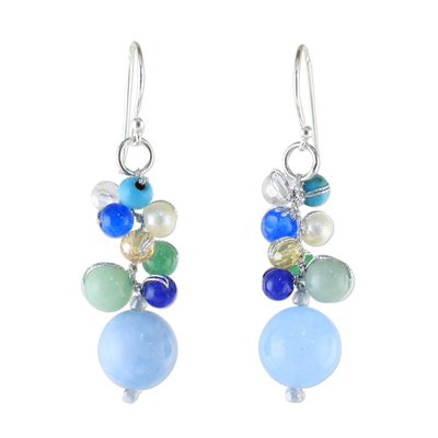 Blue Quartz Multi-Gemstone Dangle Earrings from Thailand