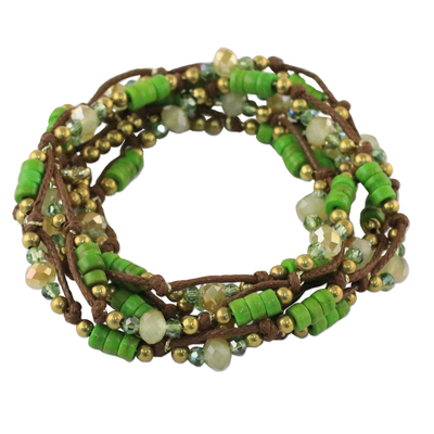 Green Calcite Beaded Wrap Bracelet from Thailand