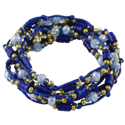 Blue Calcite and Glass Beaded Wrap Bracelet from Thailand