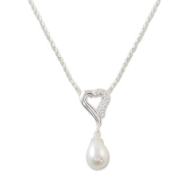 Cultured Pearl and Cubic Zirconia Pendant Necklace