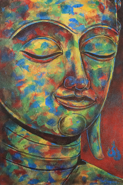 Colorful Thai Expressionist Painting of Buddha
