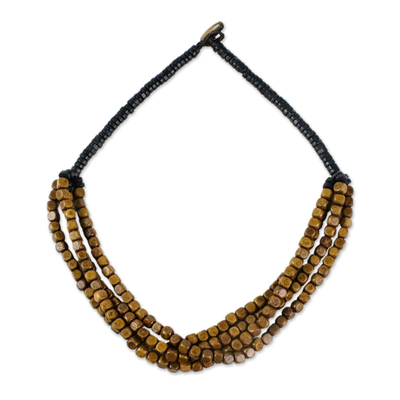 Black and Brown Cube Boxwood Beaded Torsade Necklace