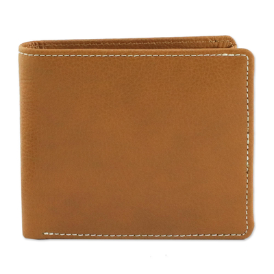 Fair Trade Genuine Leather Wallet for Men in Medium Brown