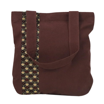 Deep Brown Cotton Tote Bag with Scalloped Detail