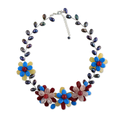 Multi Gemstone Floral Beaded Necklace from Thailand