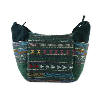 Handwoven Cotton Hill Tribe Hobo Bag in Moss from Thailand